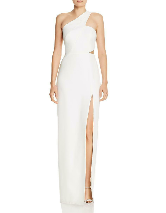 One-Shoulder Crepe Cutout Column Gown - White (AM)