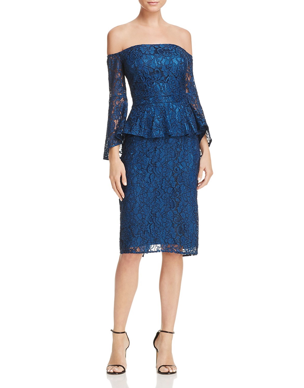 Lace Peplum (LSS) - Off-Shoulder Dress Blue
