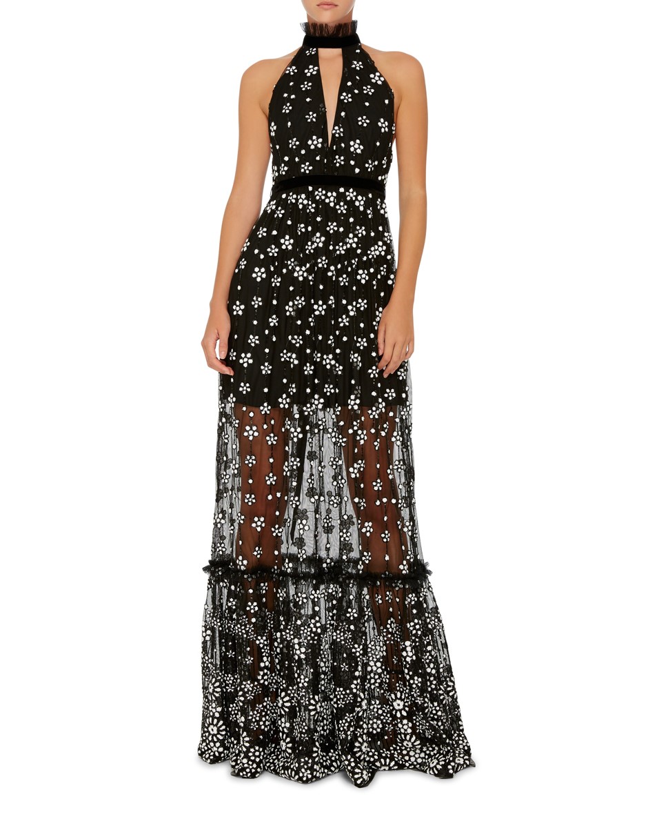 Florence Embellished Halter Gown - Black Beaded (AX)