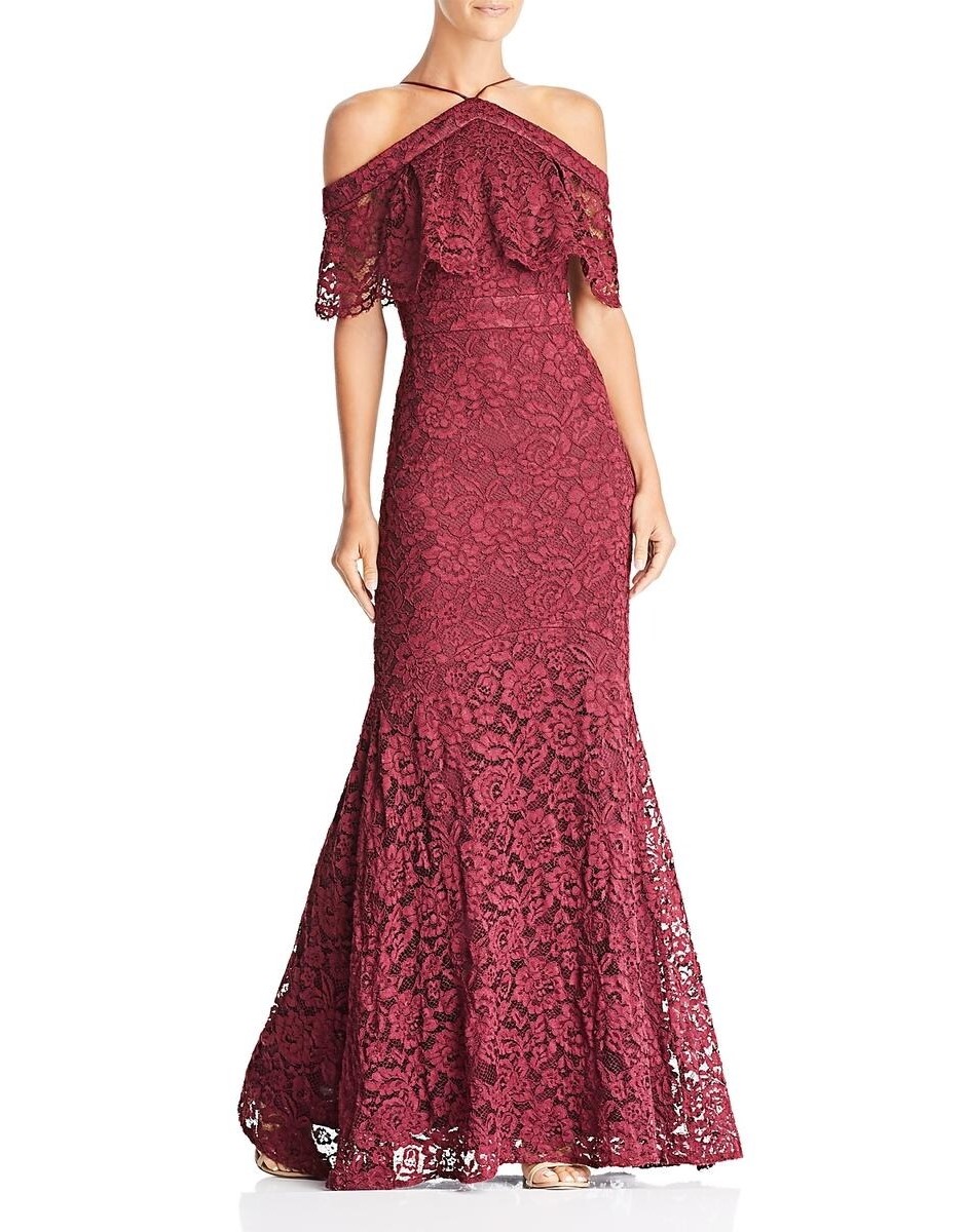 Popover Lace Halter Gown - Wine Red (LSS)