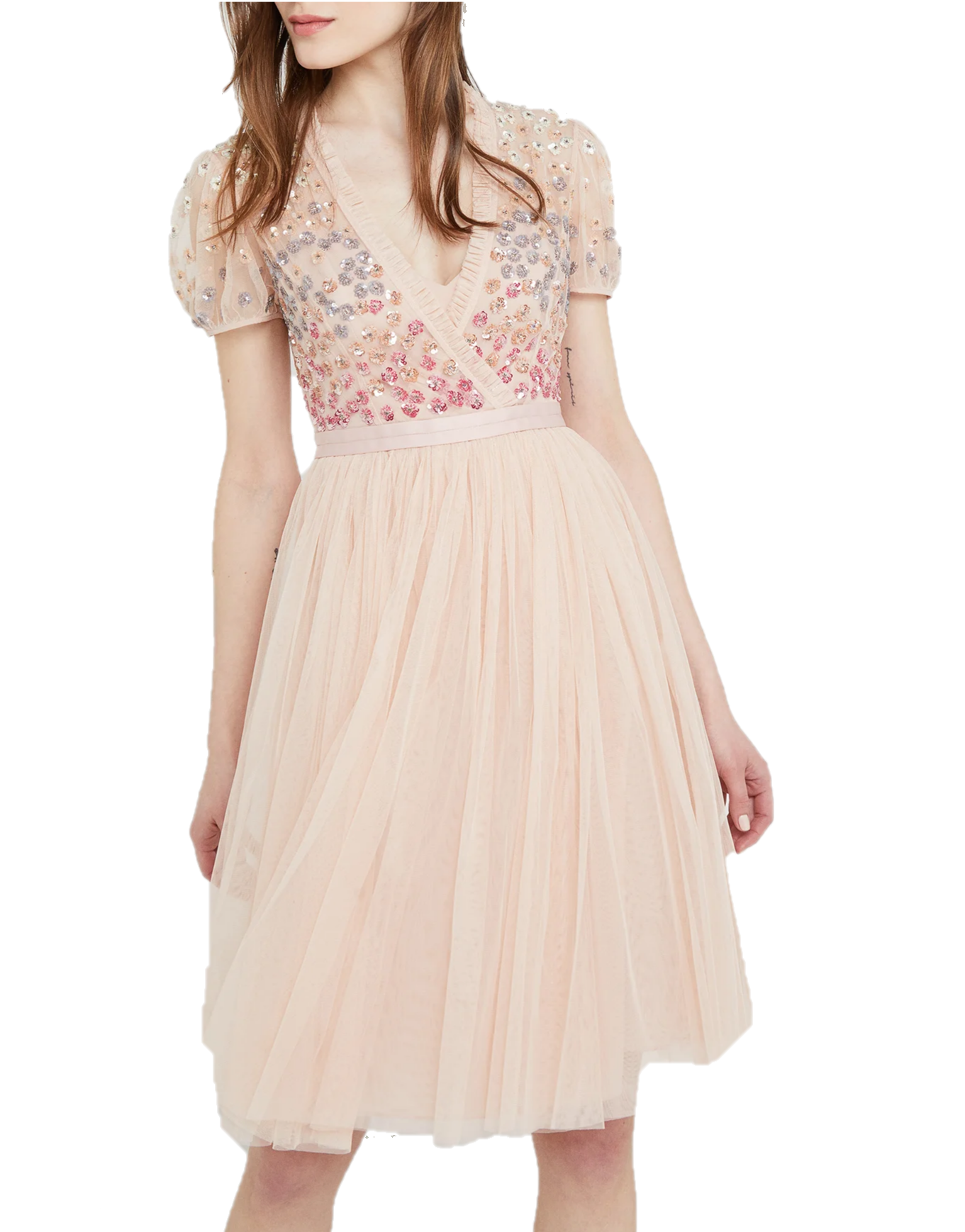 Needle & thread embellished long sleeve midi hotsell dress with tulle skirt in rose quartz