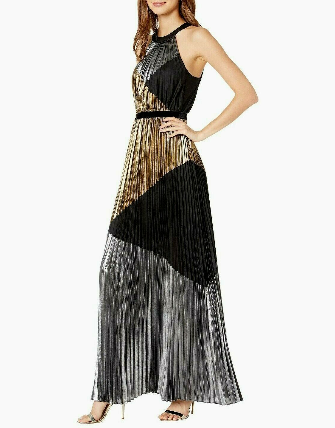 Metallic Color Block Gown Gold Silver Black BG