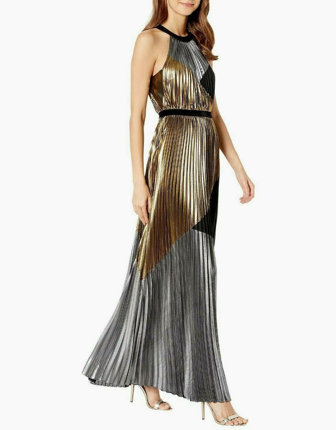 Metallic Color Block Gown Gold Silver Black BG