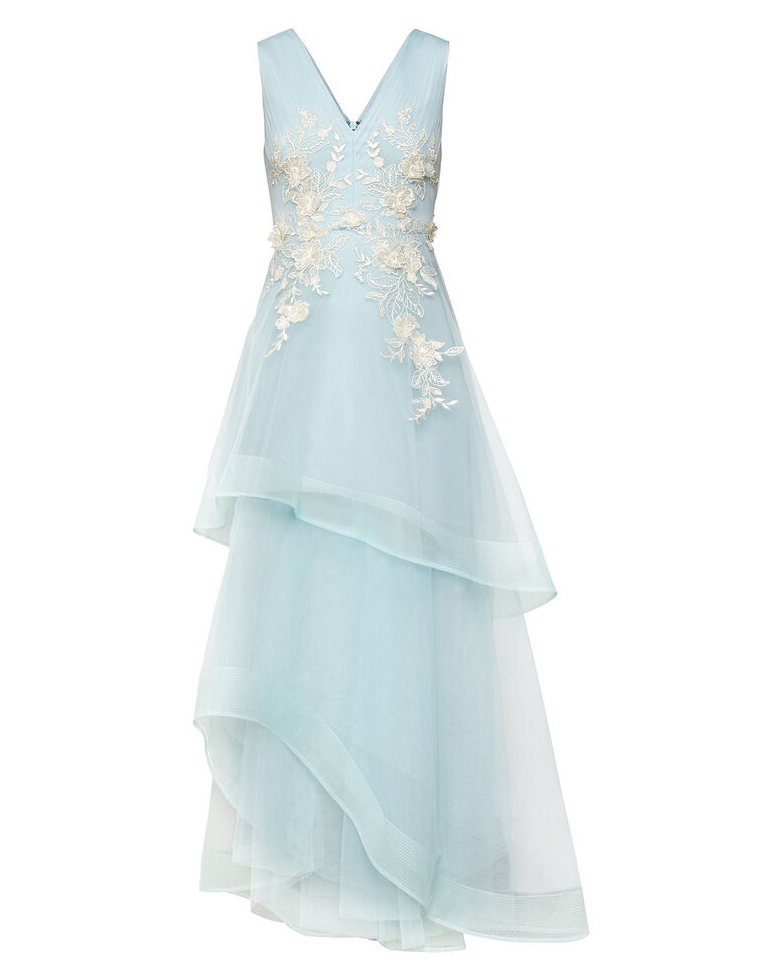 Metallic Lace Applique Tulle Gown Light Blue BG