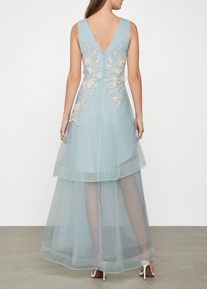 Metallic Lace Applique Tulle Gown Light Blue BG