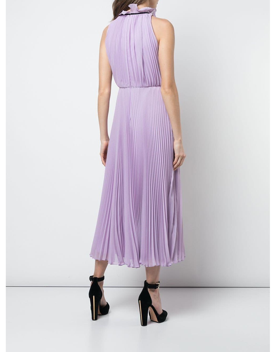 Keene Pleated Tie Neck Chiffon Midi Dress Liliac Purple JIL