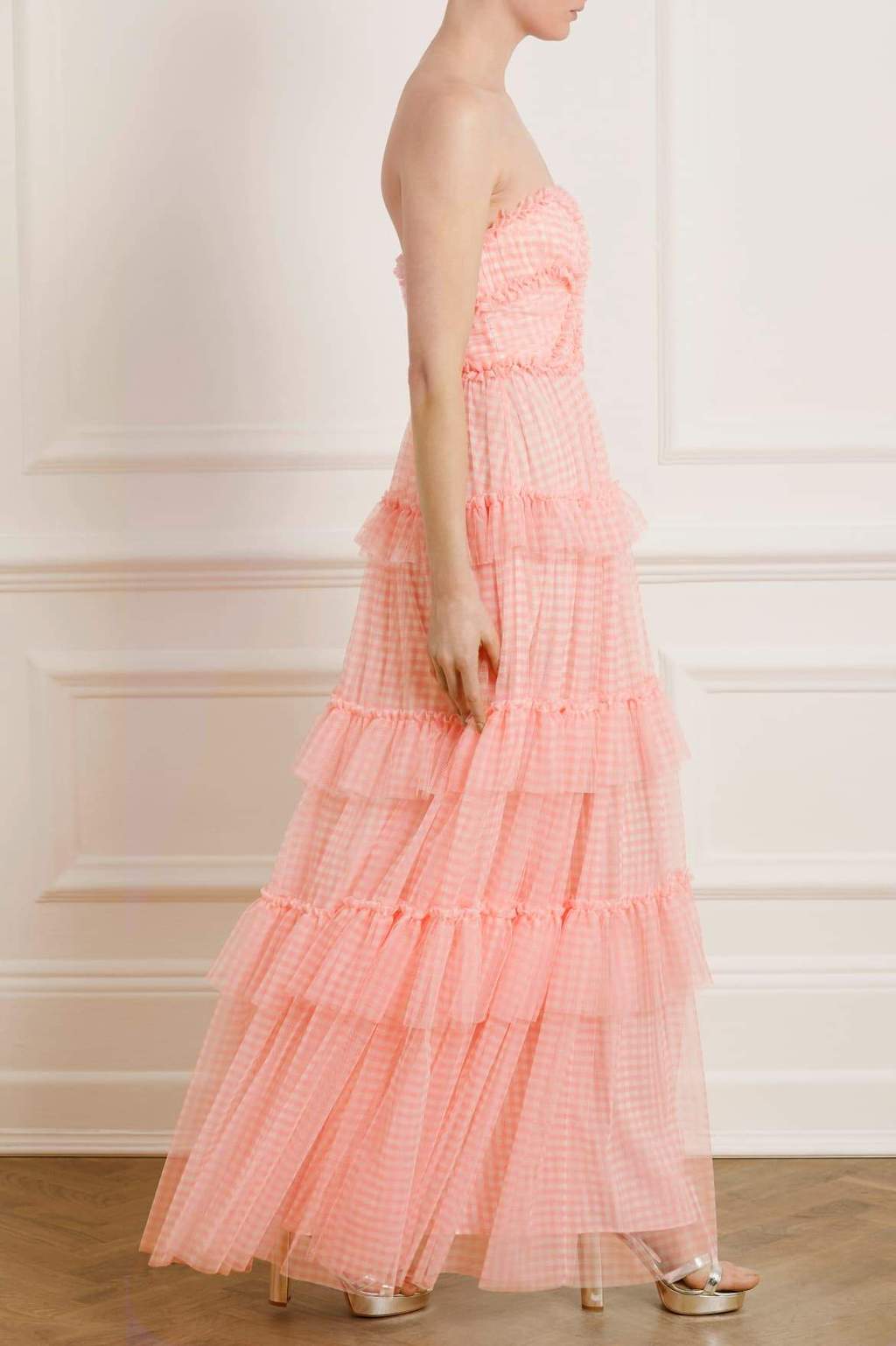 Caroline Gingham Tulle Corset Gown - Coral Ivory (NT)