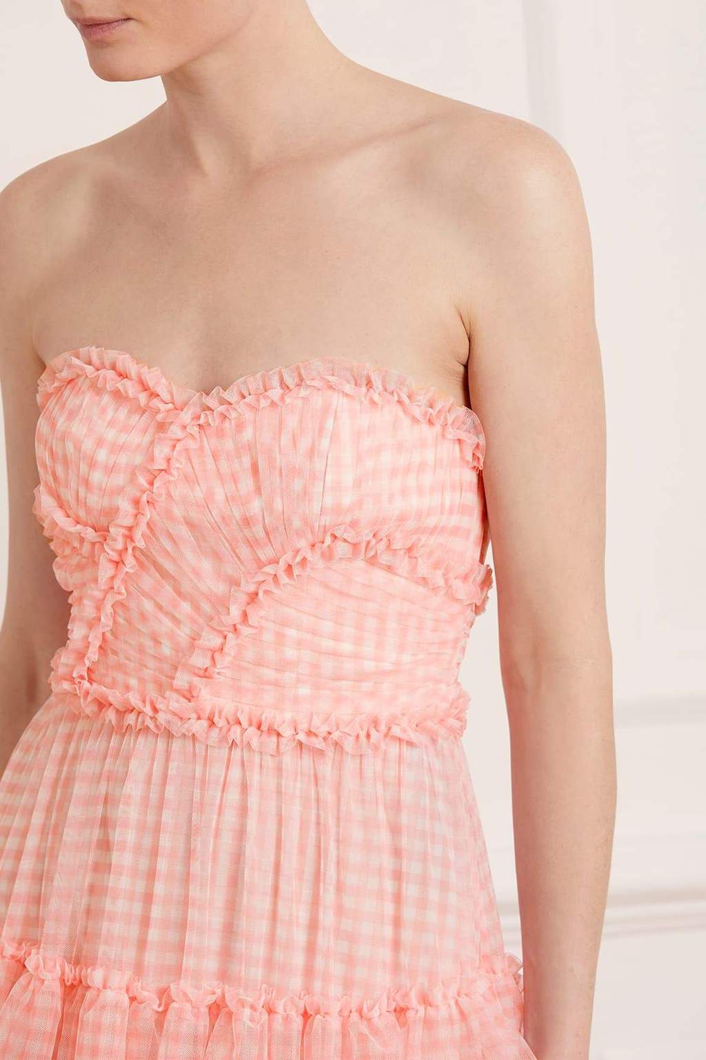 Caroline Gingham Tulle Corset Gown - Coral Ivory (NT) Caroline Gingham Tulle Corset Gown - Coral Ivory (NT)