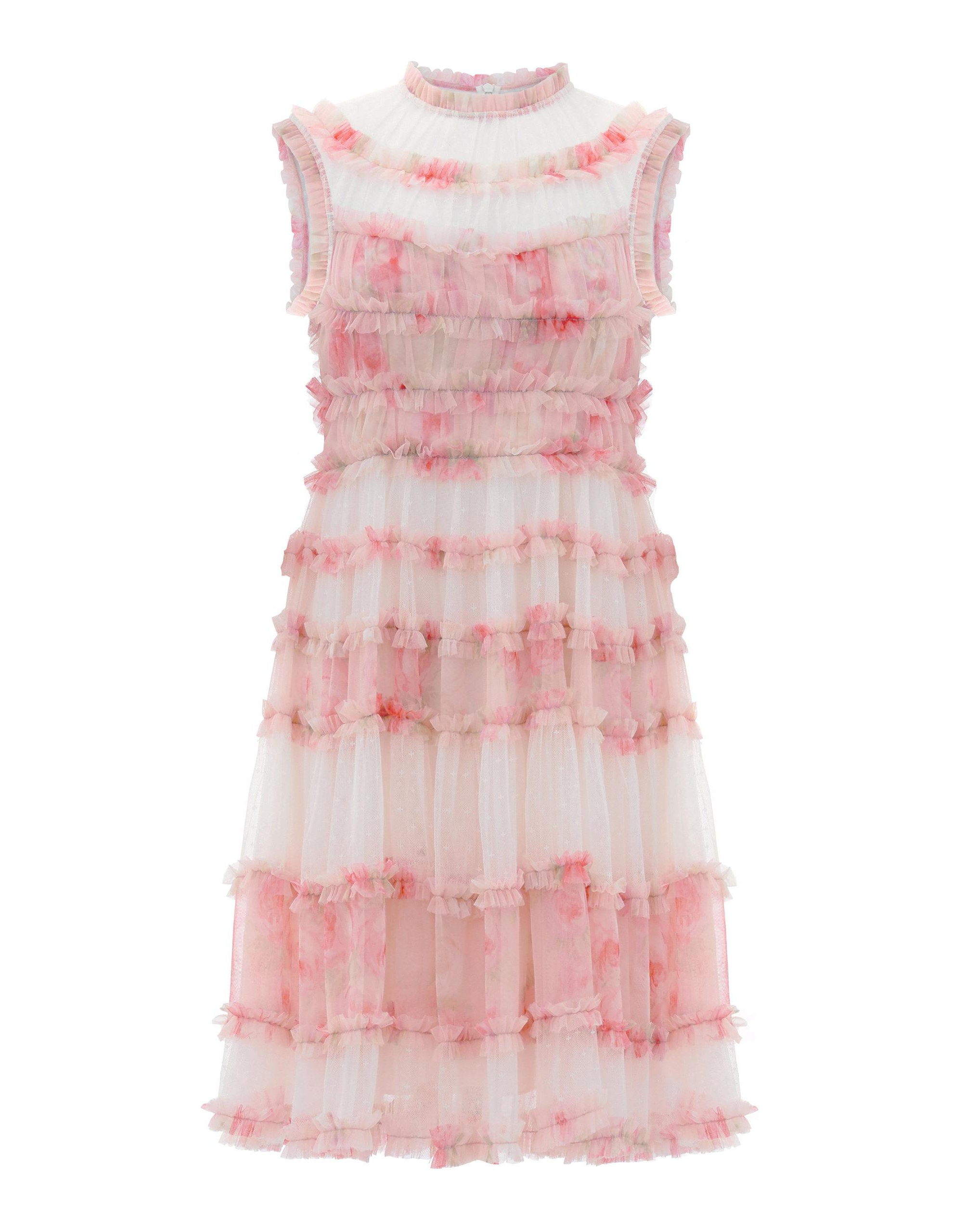 Garden Strolls Tulle Mini Cocktail Dress - Pink