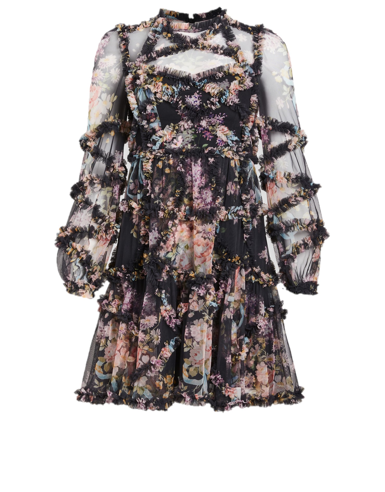 Floral Diamond Ruffle Dress