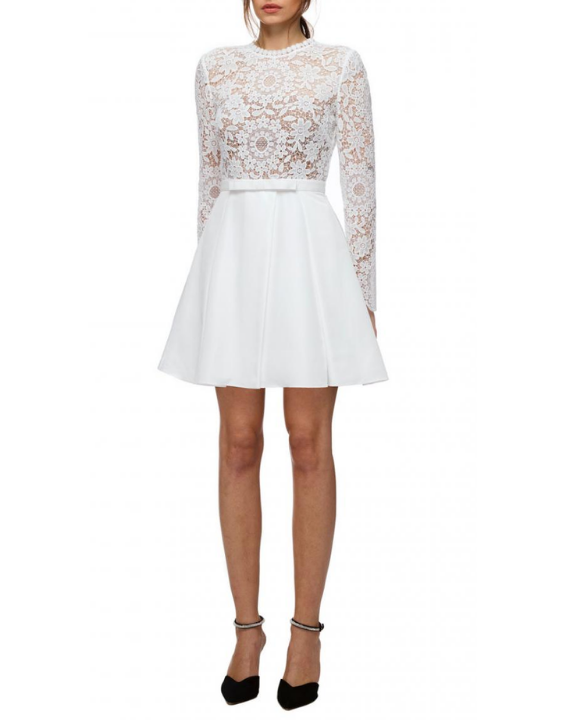 Guipure Lace & Taffeta Mini Dress - White (SP)