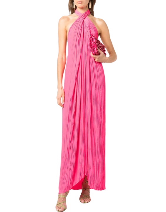 Rio Criss-cross Pleated Maxi Gown - Neon Pink (ALC)