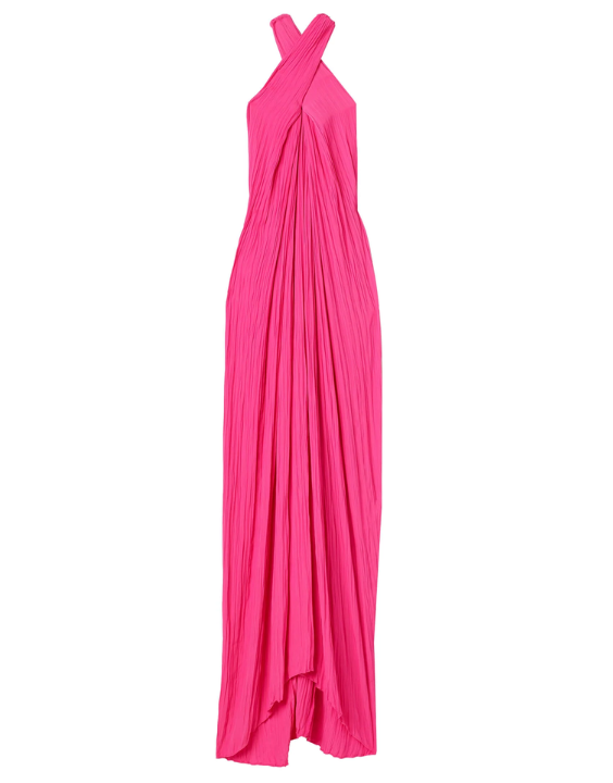 Rio Criss-cross Pleated Maxi Gown - Neon Pink (ALC)