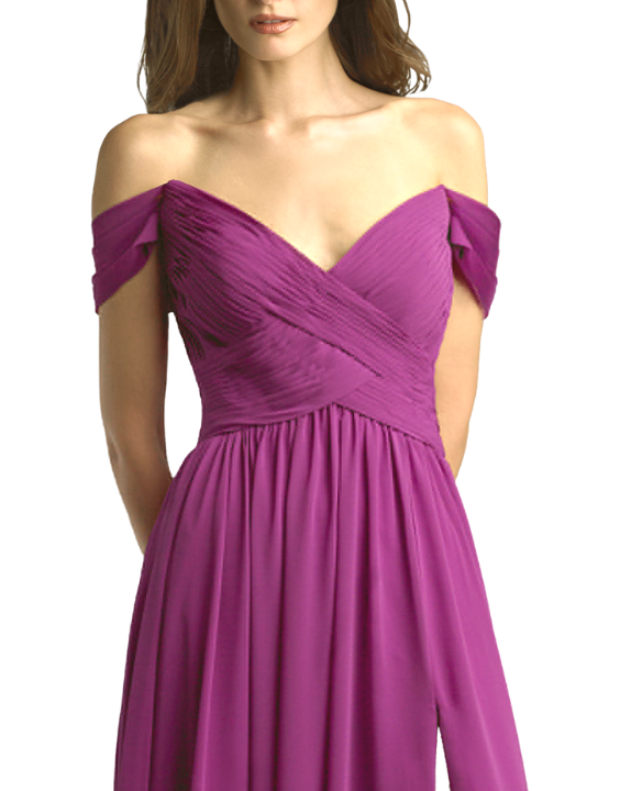 Off-Shoulder Chiffon Pleated Gown - Magenta Purple (BBL)