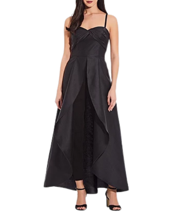 Mikado Crepe Twist-front Jumpsuit with Overskirt - Black (AP)