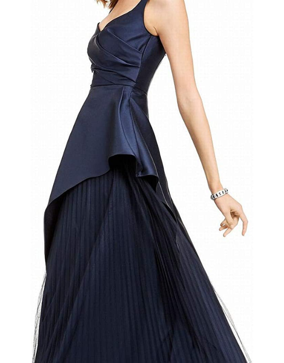 Mikado Asymmetric Pleated Maxi Gown Navy AP