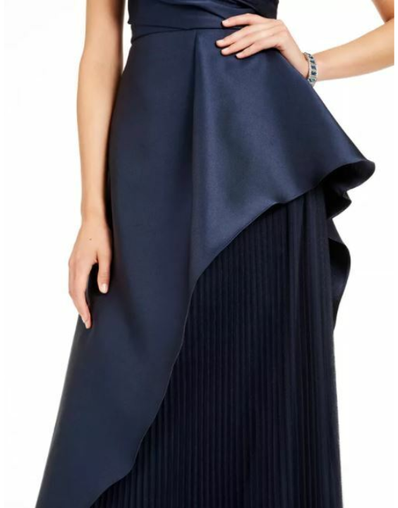 Mikado Asymmetric Pleated Maxi Gown Navy AP