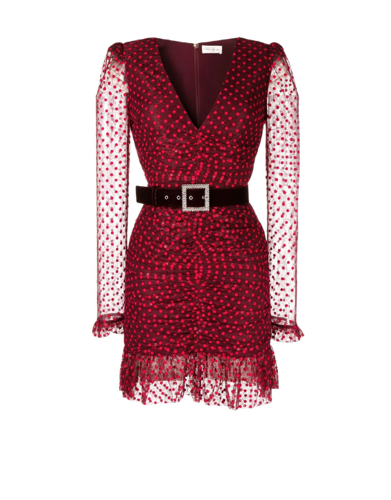Midnight Kiss Belted LS MINI Dress - Wine Red (RV)