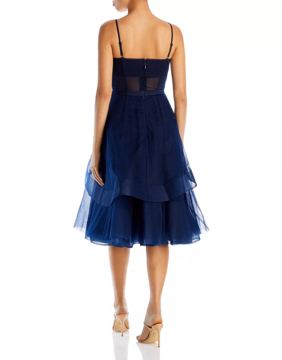 Corset Tiered Evening Dress Navy BG