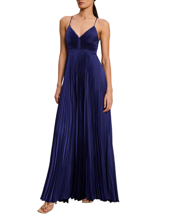 Aries Satin Pleated Maxi Gown - Navy (ALC)