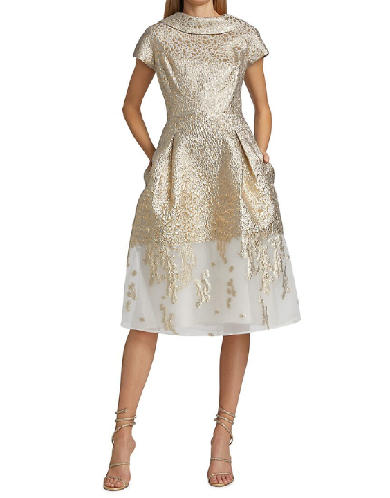 sachin and babi light blue dress Badgley Mischka Metallic Jacquard Cocktail Dress - Coral