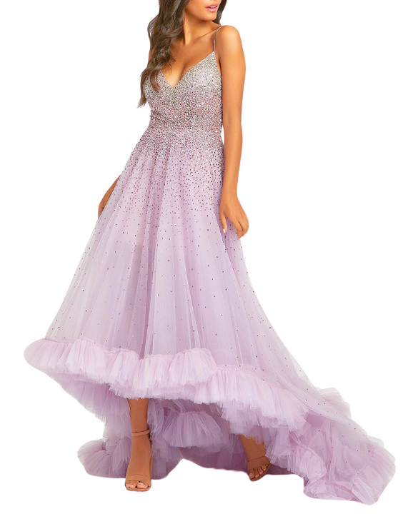 Lace and Tulle with Beaded Long Gowns Pearl Pink