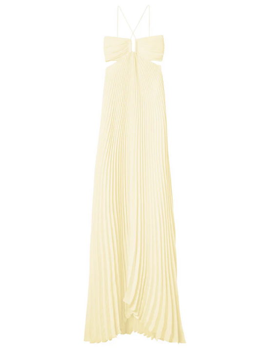 Moira Crisscross Satin Pleated Maxi Gown - Yellow (ALC) Moira Crisscross Satin Pleated Maxi Gown - Yellow (ALC)