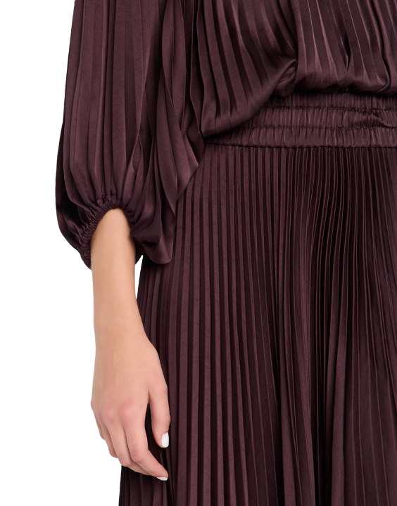 sienna satin pleated off shoulder midi dress Sienna Satin Pleated Off Shoulder Midi Dress Red Rock