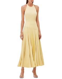 Saab Pleated Satin Halter Light Yellow