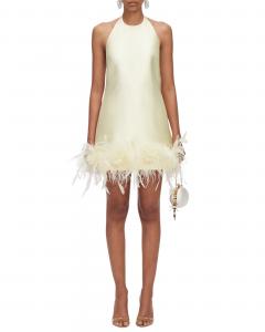 Taffeta Feather Mini Dress Yellow